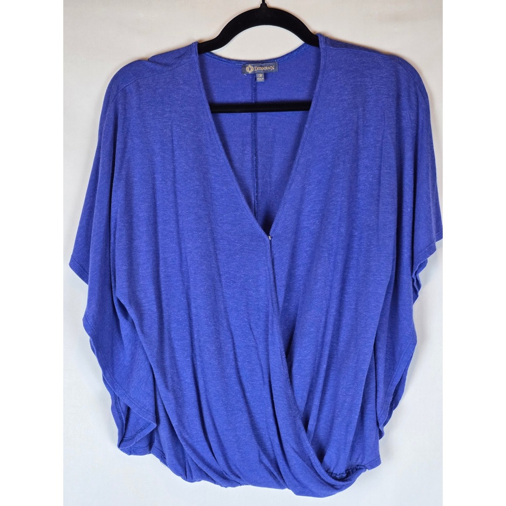 Democracy Surplice V-Neck Dolman Sleeve Top Women Medium Blue  Rayon Linen
